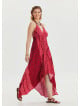 V Neck Backless Halter Neck Coral Floral Dress 4655